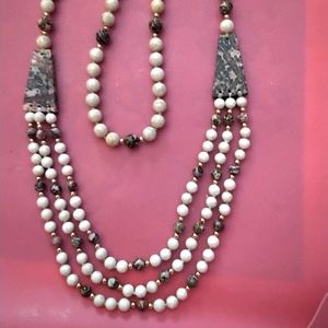 Picture Jasper and White Agate Multi Strand Necklace